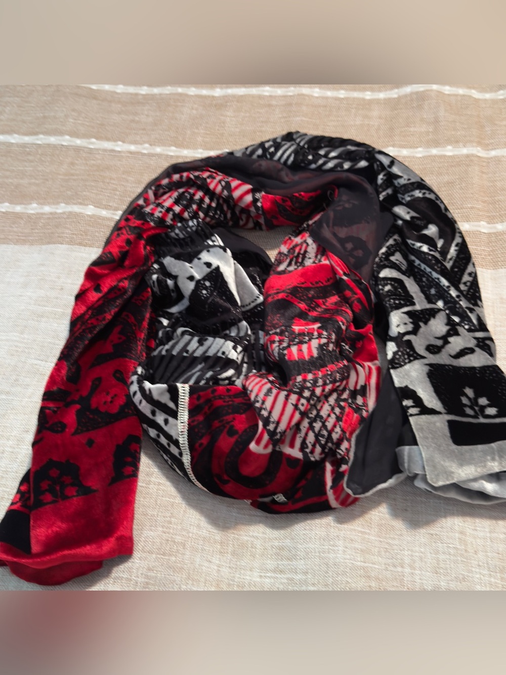 Etro #010 Red, Black and White Patterned Silk-Blend Scarf